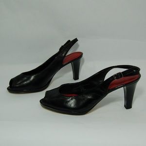 Liz Claiborne Faison Black Leather Slingback Heels